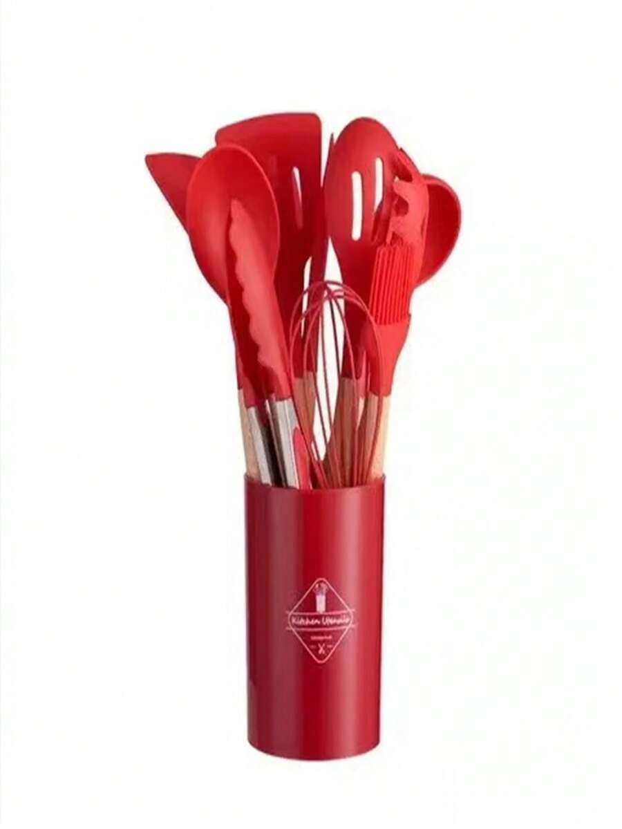 12-Piece Silicone Non-Stick Kitchen Utensil Set - Spatula And Spoon - 紅色 - 查看 1