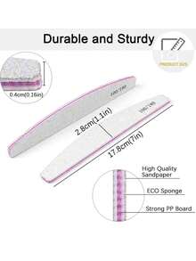 半月形 50 件套 专业指甲锉 Lima 100/180 目 专业砂纸 角质去除器 抛光锉 美甲配件工具 - 粉色 - 查看 4