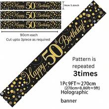 1pc 9ft Shiny Bubble Theme Banner, Suitable For 16th, 18th, 21st, 30th, 40th, 50th, 60th, 65th, 70th, 80th, 90th Birthday, Black Gold Holographic Birthday Party Decor - Multicolor - View 16