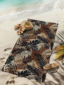 热带丛林复古豹纹植物图案沙滩巾，防水速干，适合海滩、度假村、旅行、生日、毕业礼物 - A - 查看 12