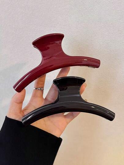 2个/1个 4.13英寸/10.5厘米 黑红轻质塑料发夹，时尚百搭优雅简约纯色发爪，适合日常、休闲、派对、通勤、海滩、盘发、马尾辫、洗脸、化妆、服装配饰、夏季、度假、旅行