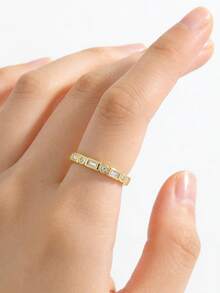 1pc Fashionable & Exquisite Punk Chic Versatile 925 Sterling Silver Round & Square Stone Alternating Ring, Showcasing Charm For Dating, Commuting, Daily Wear, Gift - Multicolor - View 12