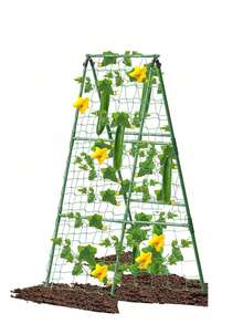 47"X15" Garden Cucumber Trellis, Outdoor Climbing Plant Support Rack With Climbing Net And Plant Clips, Suitable For Garden Planting Beds - B - View 1