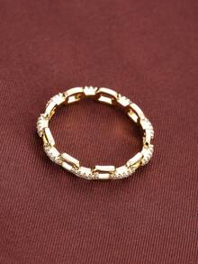 1pc Minimalist Chain Wrapped Circle Design Cubic Zirconia Women Ring - Multicolor - View 5