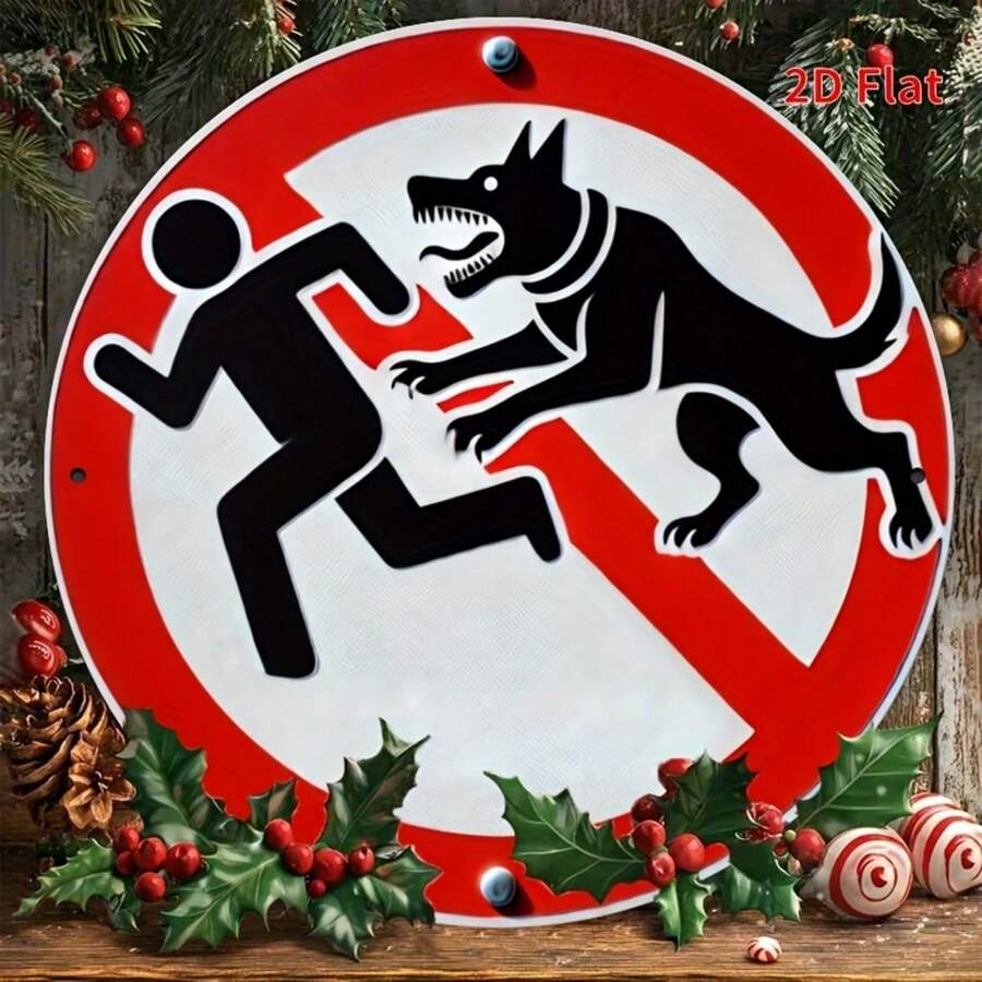 1件 2D平面復古風格警告鐵牌。警告:小心被兇猛的狗追咬。復古警告牌。適用於池塘、戶外、農舍、居家、廚房、客廳、花園。預鑽孔如尺寸表所示。 - 多色 - 查看 1