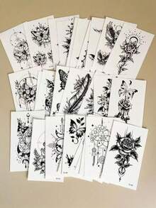 Sexy Women's Temporary Tattoo Stickers, Includes Various Patterns Such As Black Flowers, Butterflies, Feathers, Dream Catchers And Moons, Waterproof Body Art Stickers Suitable For Wrists, Collarbones, Thighs And More, Perfect For Party Makeup, Lasting 2-5 Days,Sketch Style - Black - View 5
