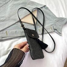 1 pieza Bolso de teléfono mini tejido, bolso tipo cubo, bolso cruzado tejido para vacaciones en la playa - Multicolor - Ver 5
