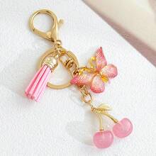 Heart-Shaped Butterfly & Cherry Keychain, Fruit Keychain Suitable For Car Keys. Suitable As Small Gifts, Souvenirs, Party Keychain Gifts For Friends - A - View 6