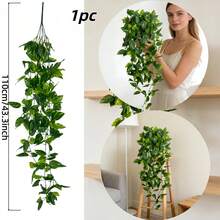 1 pièce/2 pièces Feuilles de plante artificielle à suspendre ou en pot, lierre artificiel de 110 cm, d'intérieur/extérieur, maison, salon, bibliothèque, bureau, jardin, décoration de mariage, rafraîchissement printanier de la maison, cadeau de pendaison de crémaillère, décoration de vigne toujours verte moderne, sans entretien, sans pot - Vert - Voir 5