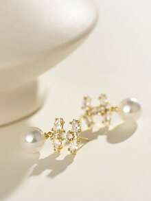 金色字母耳环，时尚优雅简约奢华高端，铜镶嵌立方氧化锆吊坠耳环，适合女性日常佩戴 - 金色 - 查看 3