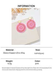 1 Pair Handmade Woven Disc Retro Earrings, Colorful Beaded Bohemian Style Earrings Suitable For Women's Daily Wear (Bead Colors And Positions Are Random Due To Handmade) - Pink - View 6