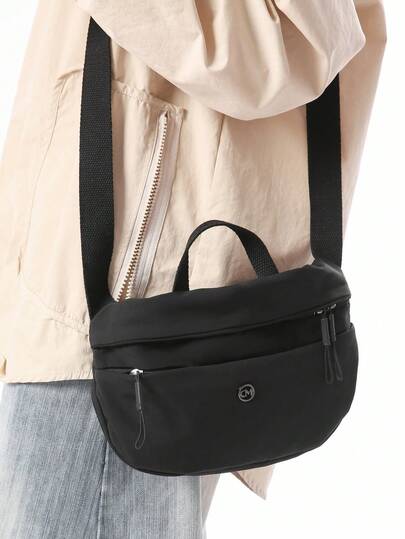 1 件装男女通用多色纯色尼龙轻便大容量拉链斜挎手提包，带顶部提手，适合日常通勤和旅行