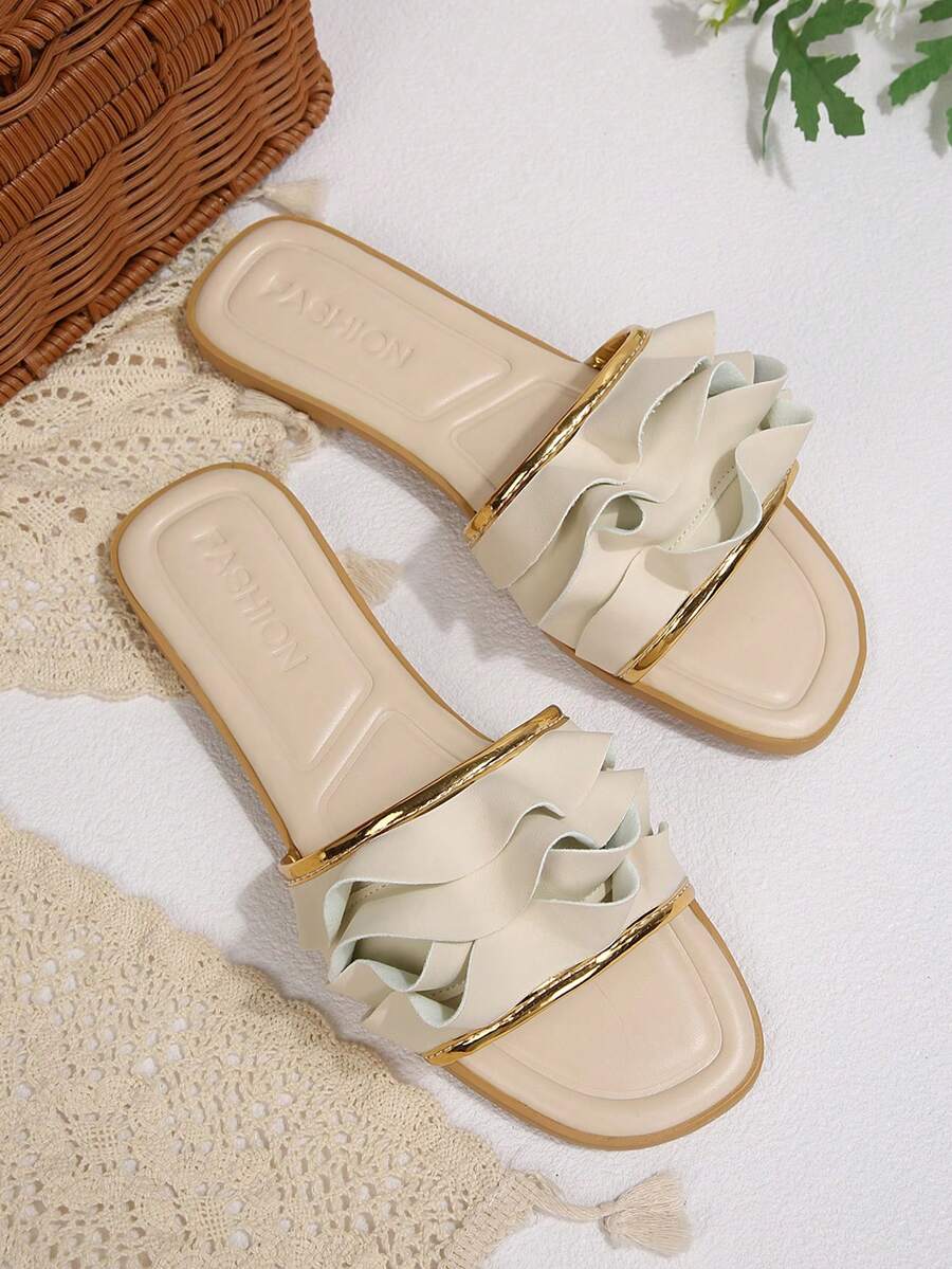 Giày sandal đế bằng mũi vuông thời trang mới dành cho nữ - Màu be - Xem 1