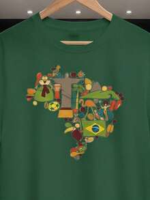 Stylish Sporty T-Shirt, Stylish Fan T-Shirt, World Cup, National Football Team, Brazil, Culture, Short Sleeve, Men's/Women's, 100% Cotton, Casual, Crew Neck - 綠色 - 查看 2