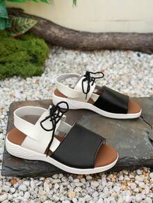 Mẫu sandal đế bằng buộc dây hai tông màu, thoải mái, đa năng, hàng mới về mùa hè 2026. - màu đen - Xem 4