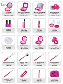 Pretend Play Makeup Bag Set For Girls, Including Plastic Toy Lipstick And Eyeshadow Models (Non-Colorable), Role-Playing Interactive Scenario, Suitable As Birthday Or Christmas Gift For Girls - Multicolor - View 9