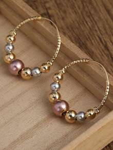 Bohemian Elegant Large Hoop Earrings, Suitable For Women's Party, Wedding, Minimalist Fashion Daily Wear Jewelry Statement Gift - Gold - View 7