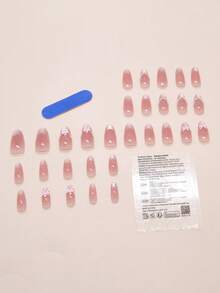 Mandel-förmige Katzenauge Blush, französisches süßes Rosa, Perlenschleife, funkelnder Diamant, europäischer und amerikanischer INS Stil, abnehmbarer Nagelkunst geeignet für Damen Alltag, Arbeit, Date, 1 Nagelfeile + 1 Gel Nagellack - Verschiedenfarbig - Übersicht 2