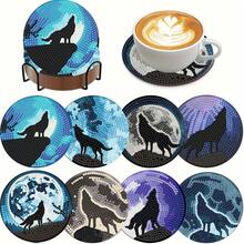 8pcs Wolf Diamond Painting Coaster Set, Round Bright Diamond Surface, Firmly Adhesive With Full Tools, Easy For Beginners, Stress Relief Handcraft, New Year, Valentine's Day, Christmas, Teacher's Day Gift, Home Decor Coasters For Family, Friends, Girlfriend, Teacher - Multicolor - View 7