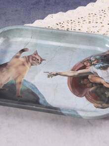 1pc Ancient Greek Orange Cat Pattern Rolling Tray, Excellent Smoking Accessory, Ideal Holiday Gift - Print - View 2