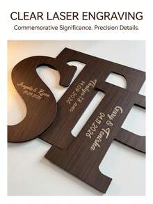 1pc Customized Wooden Wedding Name Plate, Size 45cm/17.71in, Can Print Personalized Date And Name. Customized Date And Name Notebook Can Be Used As A Substitute For Wedding Diary Notebook. Customized Date And Name Notebook Can Be Used As A Substitute For Wedding Letter Diary Notebook. ,Bachelorette Party Favors - Black - View 7