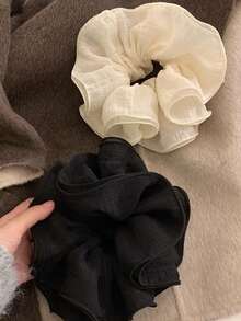 topshiny 2 Stück koreanischer Stil extra große doppellagige Creme Rüschen Chiffon Scrunchies, minimalistische Haargummis für tiefen Pferdeschwanz & Dutt, Feiertags-Accessoires, Haargummis, Haargummibänder, Haarseil - Verschiedenfarbig - Übersicht 4