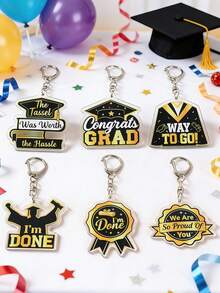 6pcs 2026 Graduation Commemorative Keychains, Black Gold Acrylic Material Graduation Cap Badge Pattern Keychains, Graduation Party Favors, Graduation Memento Keychains, Congratulations On Graduation, I Did It, Graduation Decor For 2026, Graduation Season Party Supplies, Graduation Backpack Or Car Key Chain, Graduation Party Goodie Bag Filler, 2026 Graduate Universal Gift - Black Gold Graduation Season - View 4