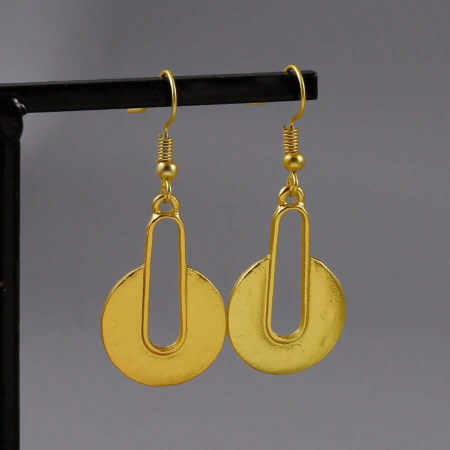 Vintage & Simple Metal Hoop Earrings Pendant, Handmade Bohemian Style Jewelry For Women, Delicate Jewelry Gift, Surprise Gift For Her - Gold - View 1