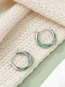 1 Đôi bông tai vòng Mobius bằng bạc Sterling S925 với nhựa màu xanh lá cây, thiết kế sáng tạo, phong cách tối giản thanh lịch, bông tai nữ độc đáo, phù hợp để đeo hàng ngày, phụ kiện thời trang, quà tặng ngày lễ. - Möbius - Xem 5