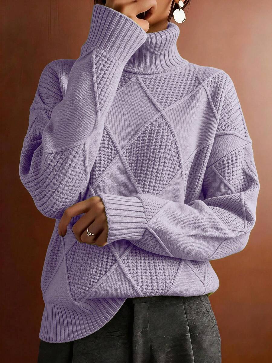 Women's Casual Plus Size Turtleneck Sweater, Autumn/Winter - Mauve Purple - View 1