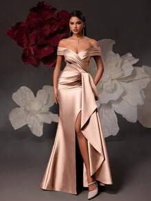 Vestido de noche elegante de cintura alta para mujer VIPGIRL - Oro rosa - Ver 7