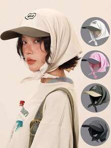 1pc Women's Outdoor Summer UV Protection Embroidered Letter Sun Hat Headscarf,Beach,Vacation - Style 1 - View 2