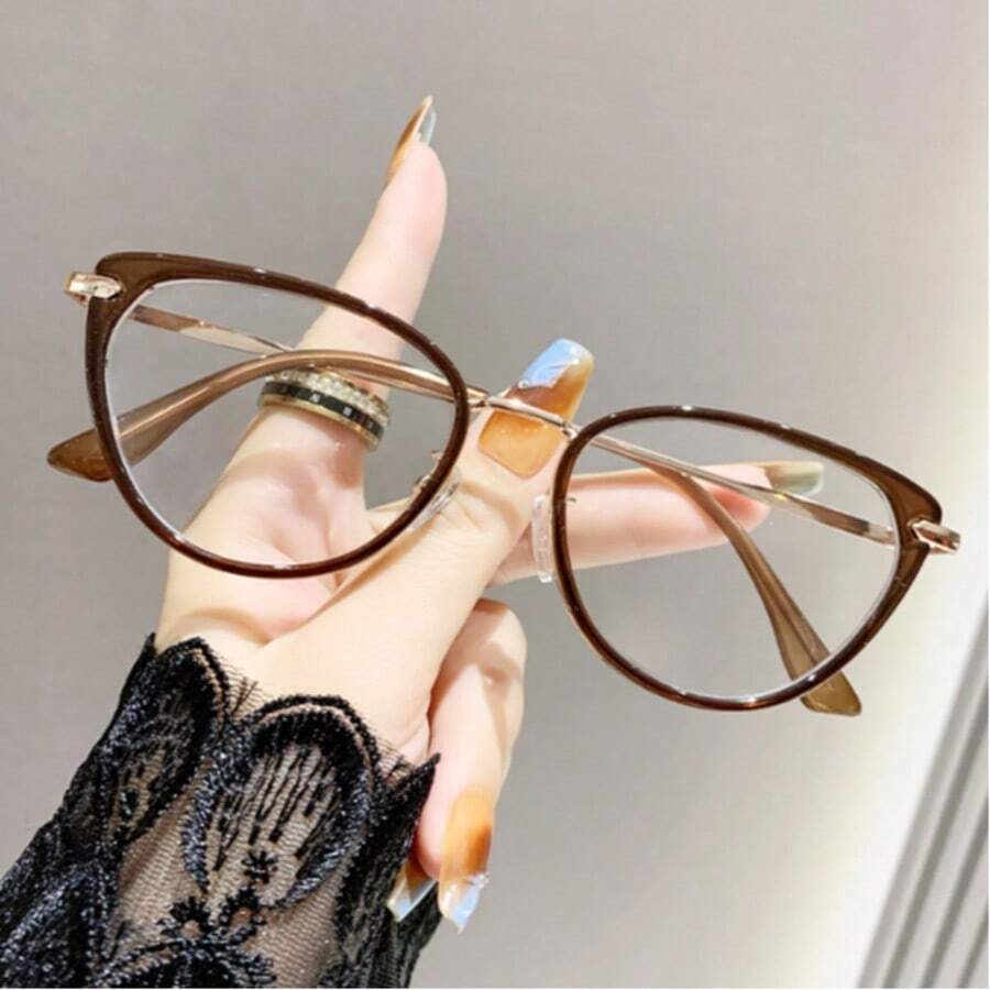 1pc Y2K Style Women's Elegant Cat Eye Transparent Flat Lens Glasses Accessories - Multicolor - View 1