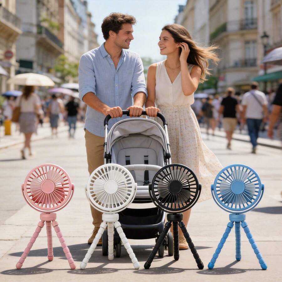 AOYI Portable Stroller Fan, Rechargeable Handheld Mini Fan, Flexible Octopus Design, 500mAh Battery USB Charging, 3-Speed Wind And Night Light Design, Summer Essential, Desktop Fan For Travel, Vacation, Strolling, Shopping, Beach, - Stroller Fan - View 1