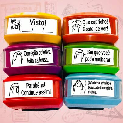 Kit de Carimbos Pedagógicos Automáticos com 6 Carimbos - Tema FLORK
