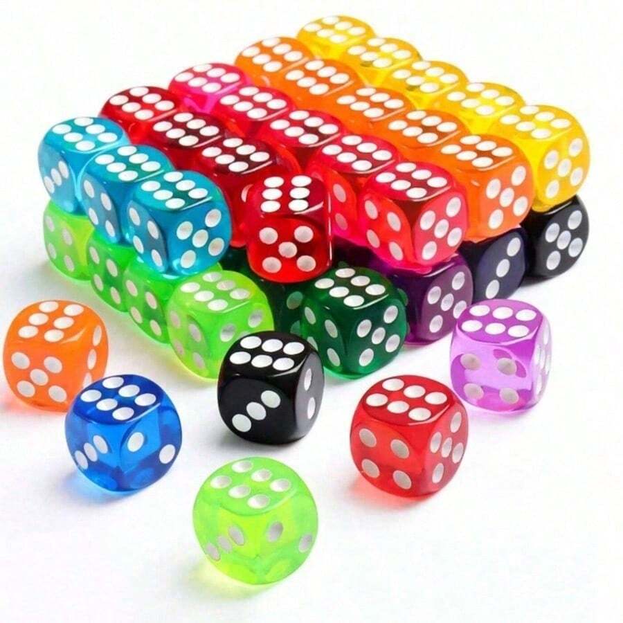 50pcs Colored Dice, 6-Sided Dice For Board Games, Loose Dice For Parties, Board Games (Random Color) - 彩色 - 查看 1