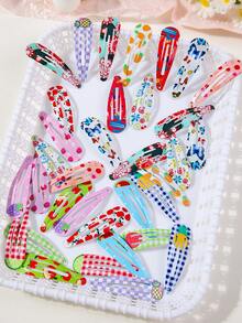 30pcs/Set Girls Colorful Random Tropical Print/Fruit Full Print/Flamingo Water Drop/Random Cute Bear Style Simple Lovely Princess BB Hair Clips, Suitable For Daily Use,Festival,Party - Multicolor - View 3