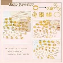 42pcs Multi-Shape Stretchy Hair Rings - Versatile Adjustable Alloy Hair Cuffs, Hair Jewelry For Women's Dreadlocks, Claw Clips - Gold - View 6