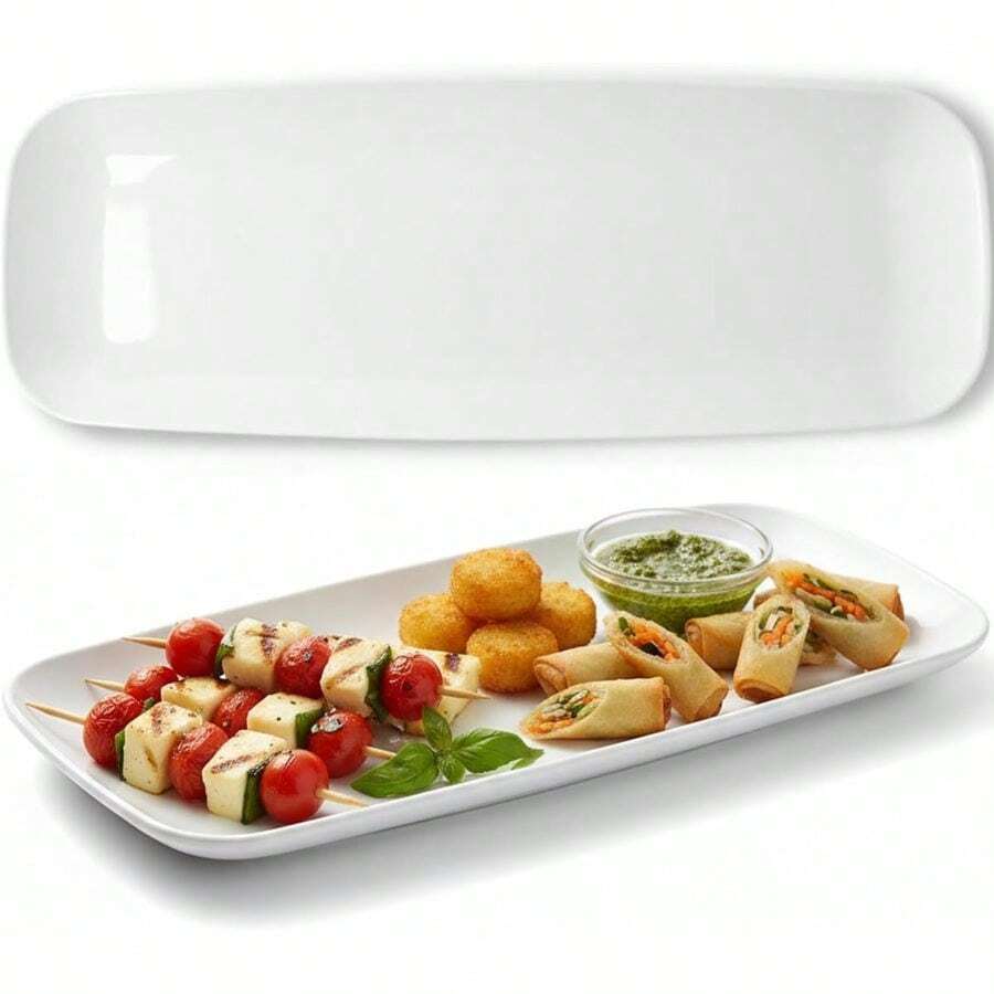 Rectangle White Serving Tray (2-Pack) - 17.5 Disposable Serving Platter Appetizer, Fruits Serving Dishes Plastic Tray Party Serveware - 白色 - 查看 1