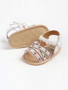 Giày sandal mùa hè bằng da PU mềm mại hở mũi cho bé gái, họa tiết hoa, kiểu công chúa. - màu nâu - Xem 8