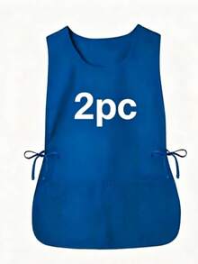 1/2件装男女通用无袖清洁围裙，带2个口袋，适用于厨房、浴室、家庭等多种场合 - 彩色 - 查看 12