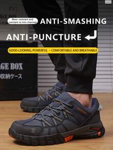 男士安全鞋，钢头靴，防刺穿户外工作鞋，防滑防护鞋，徒步鞋，必备劳动防护鞋，低帮系带，适合工作、建筑、徒步、户外活动，四季皆宜 - 藍色 - 查看 4