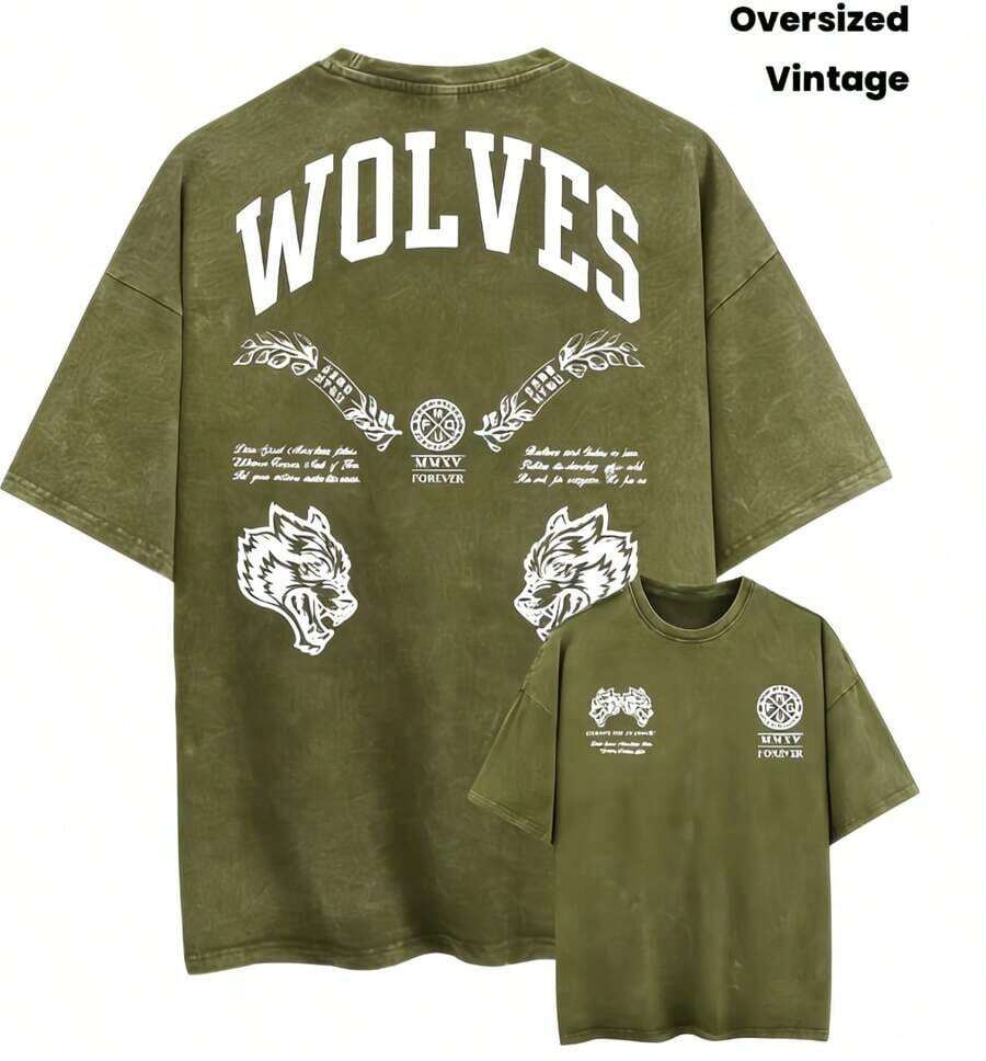 Topstops2026Darc Wolf Costume Retro Washed Men's T-Shirt, Perfect For Fitness And Weight Training, Loose-Fitting Summer Gym T-Shirt, Featuring 3D DesignDarc Sports Design Looseandcomfortable,Casualandeasy-Goin,Whitetops,Valentinesdayfit,Mardigras,Summertops,Clearancesaleforwomen,Valentinefitsforwomen,Womentops, Fairycore, , FitselegantdewomanLoose And Comfortablesummer Topssummer Tops - Army Green - View 1