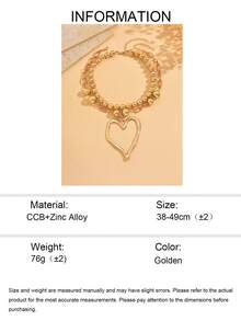 2件套 时尚手工串珠项链，不对称心形吊坠项链，百搭饰品，适合日常佩戴、旅行、派对、音乐节等场合 - 金色 - 查看 5