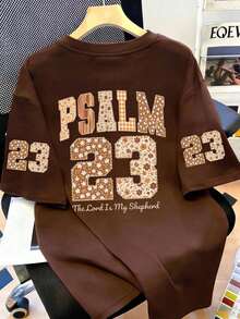 Camiseta casual de mujer de cuello redondo y manga corta con gráfico del versículo bíblico del Salmo 23 "El Señor es mi pastor", diseño de fe vintage adecuado para primavera y verano - Café integral - Ver 1