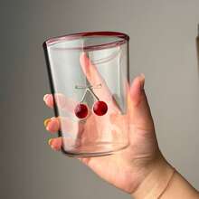 Cherry Glass Cup, High-Borosilicate Heat-Resistant Minimalist Creative Drinking Glass, Suitable For Milk Tea, Elegant Breakfast Cup, Retro Unique Minimalist Heat-Resistant Glass, American Iced Coffee Cup, Large Capacity Soda Water Cup, Beverage Cup, Milk Cup, Coffee, Christmas Gift, Water Bottle, Mug, Glass Cup, Back To School - Multicolor - View 5