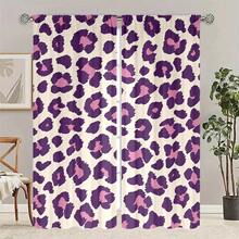 2pcs Purple Leopard Print Sheer Curtains - Semi-Transparent Polyester Curtains With Rod Pocket Design, Machine Washable, Suitable For Kitchen And Bedroom Decor, Kitchen Curtains | Luxury Room Decor | Jacquard Woven Polyester, Living Room Curtains - 2pcs - View 10