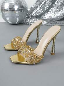 女士时尚方头细高跟凉鞋 - 金色 - 查看 10