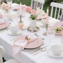 Zerulis 60PCS Pink Plastic Plates - Heavy Duty Beaded Disposable Plates For Party, Baby Shower, Wedding, Birthday - Serving 30 Guests Include 30PCS 10inch Dinner Plate & 30PCS 7inch Dessert Plate - 60 - 查看 6