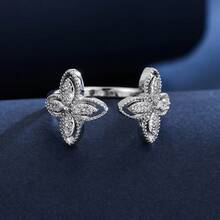 1pc Elegant Flower Shaped Zirconia Encrusted Open Ring, Suitable For Party, Vacation, Recommended As Gift For Friends - Open Ring - View 4